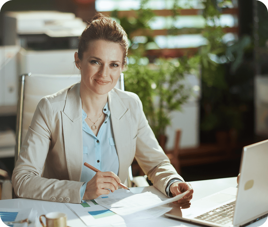 Woman smiling in office setting